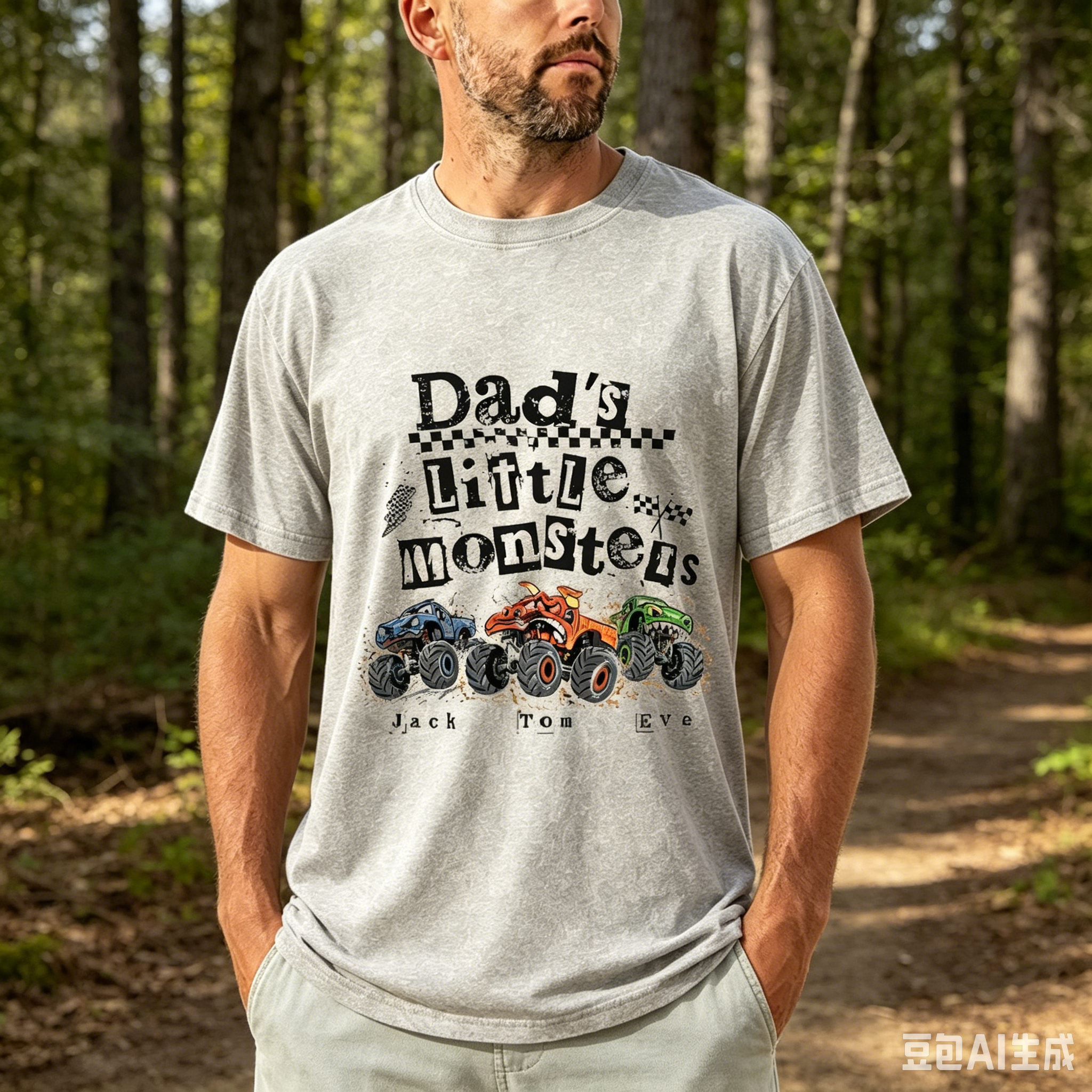 Personalized Dad's Little Monsters Monster Truck T-Shirt, Custom Kid Names Racing Dad Tee, Off-Road Dad Gift