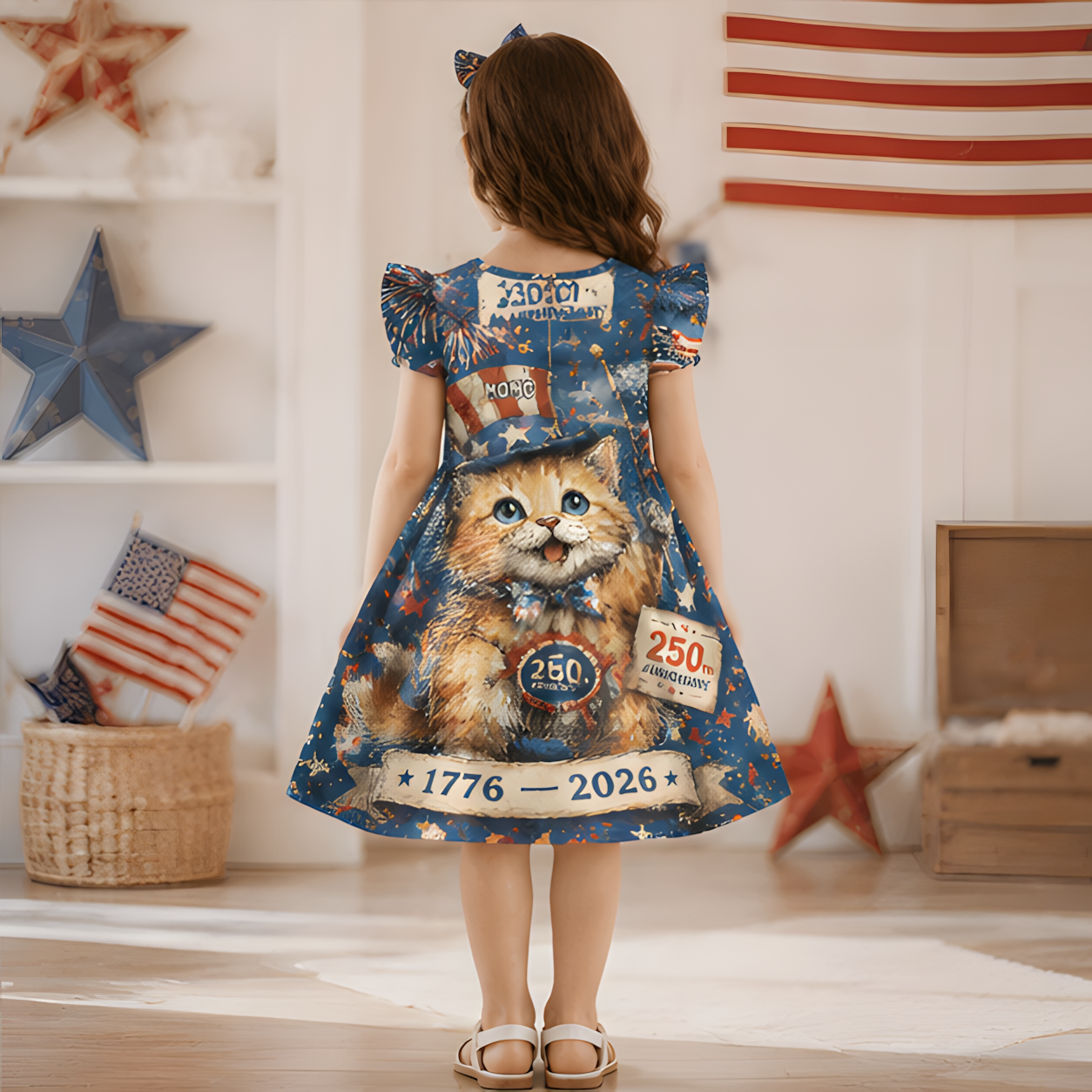 Personalized Custom Pet Photo America 250 Years Cat Dog Lover Patriotic 1776 2026 Independence Day Coquette Ruffle Dress