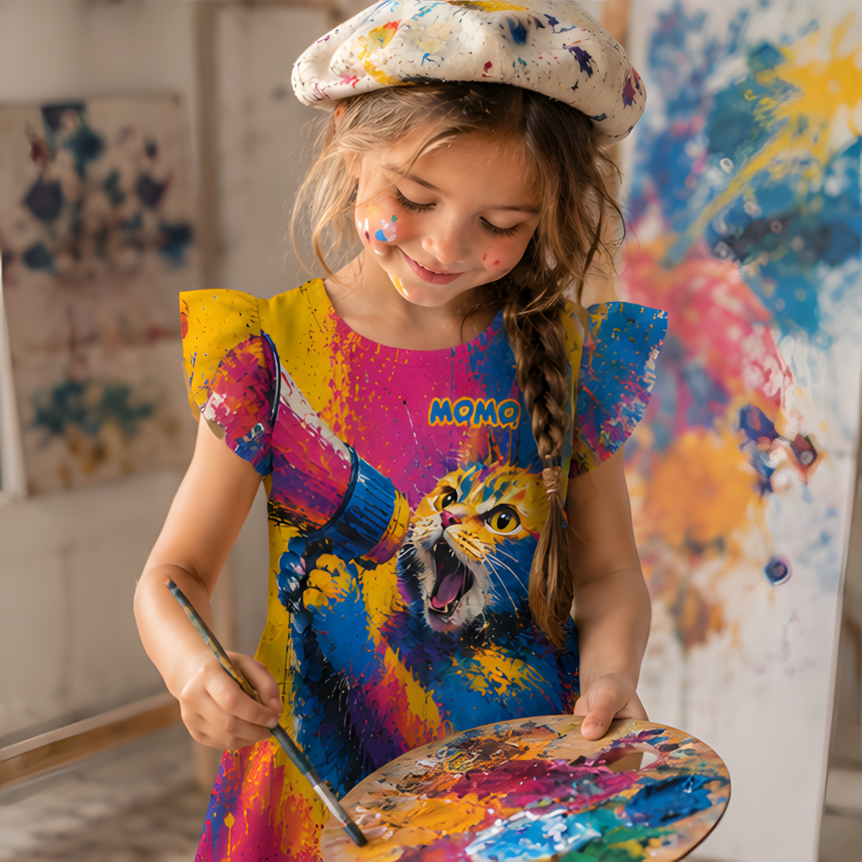 Personalized Custom From Your Photo Colorful Artistic Paint Splash Unique Portrait Keepsake Gift Coquette Ruffle Dress