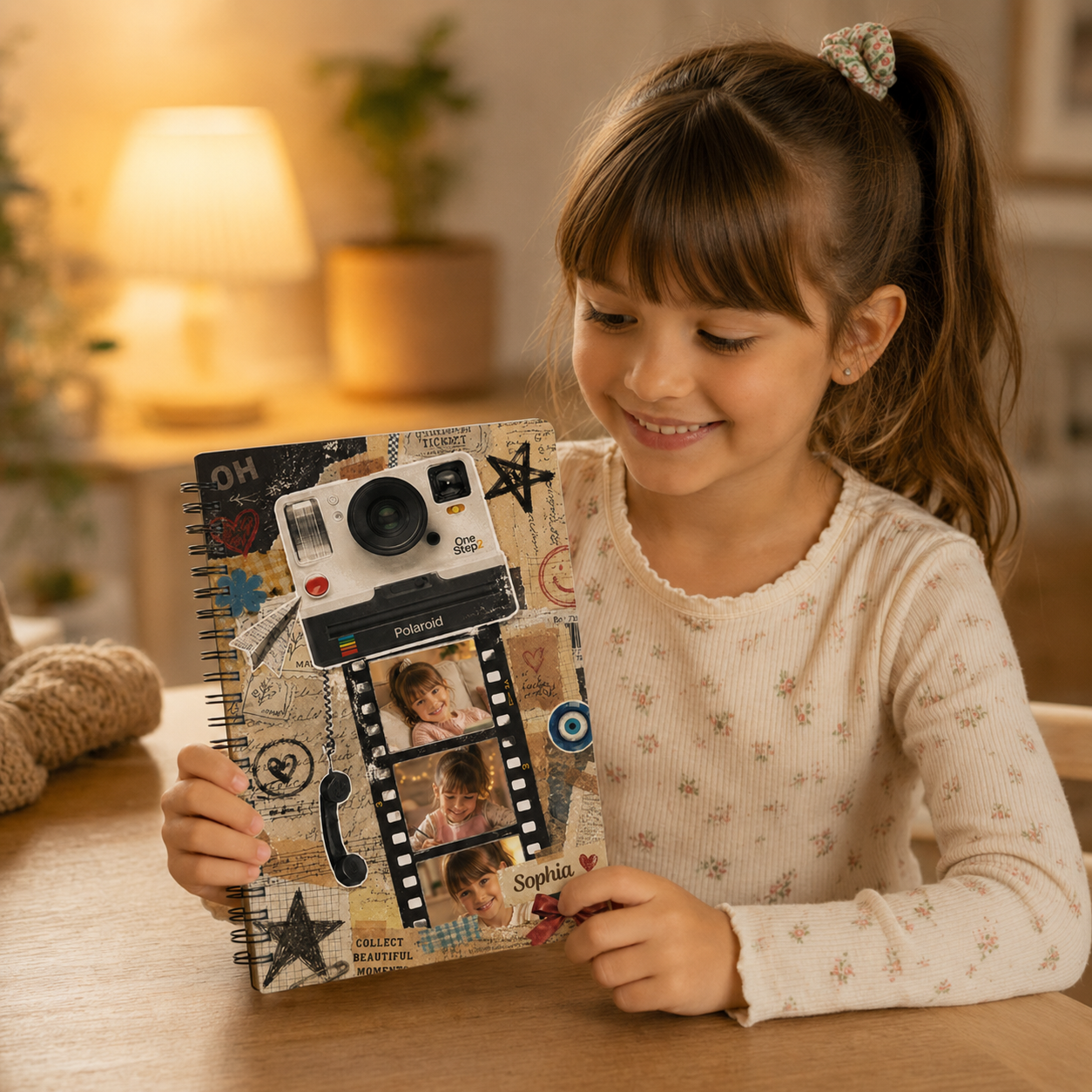 Personalized Retro Camera Film Strip Scrapbook Style Custom Photo Collage Vintage Travel Memory Journal Gift Spiral Notebook