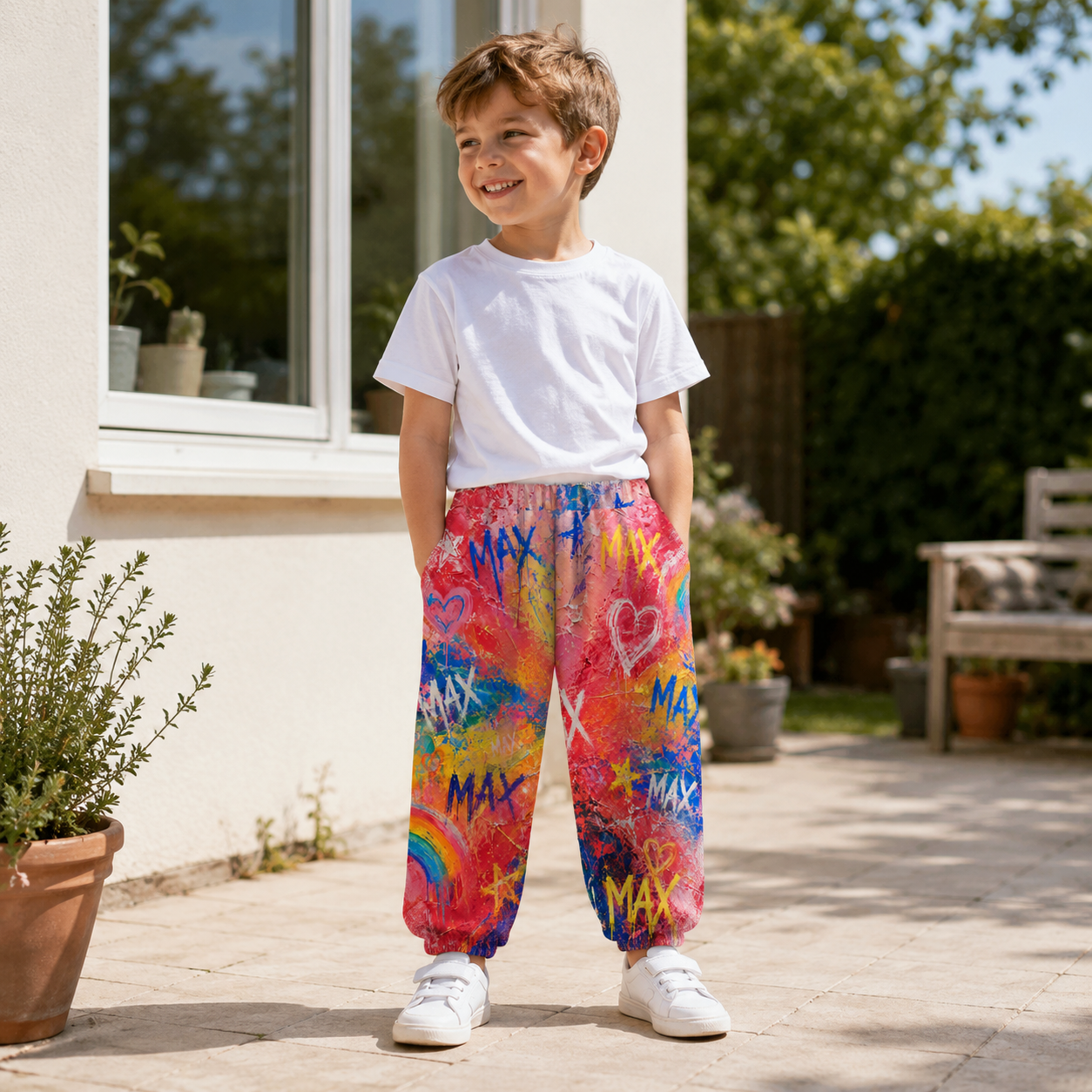 Personalized Colorful Tie Dye Rainbow Name Print Boys Girls Elastic Waist Toddler Kids Jogger Sweatpants Design