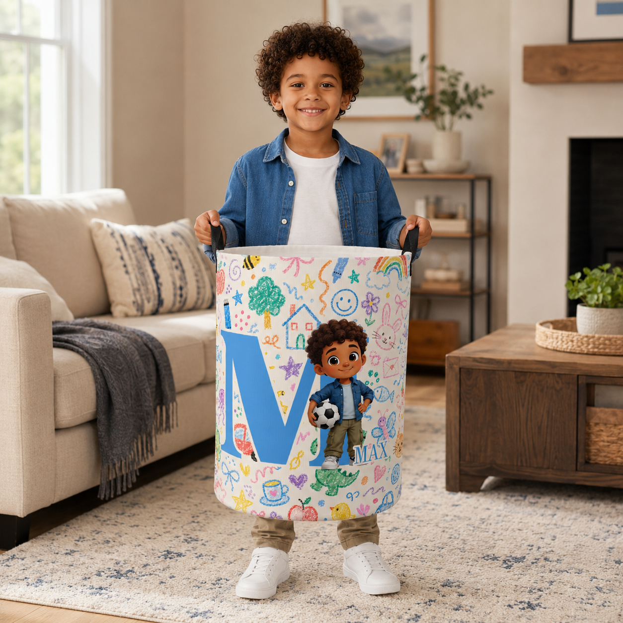 Personalized Girl and Boy Initial Laundry Basket Kids Room Storage Bin Cute Kids Alphabet Toy Organizer For Nursery And Bedroom