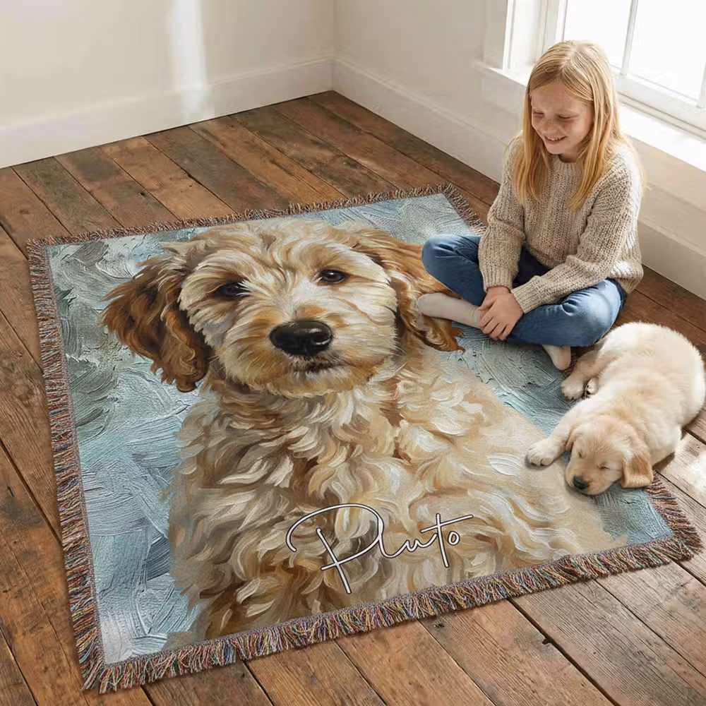 Personalized Pet Oil Painting Photo Tassel Soft Throw Blanket with Name Home Decor Birthday Gift for Pet Lover