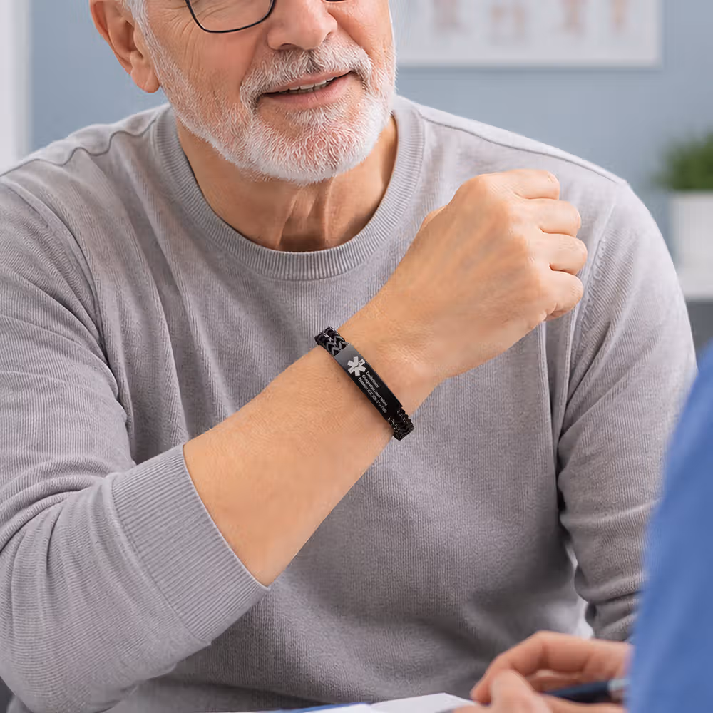 Personalized Men Medical Emergency ID Alert Bracelet with Text Gift for Epilepsy Diabetes Allergy Patients