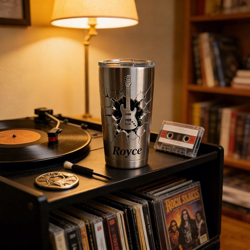 Personalized Guitar Shatter Style Stainless Steel Tumbler Custom Name Gift for Guitarists Band Members Music Lovers for Performances Birthdays Holiday Parties