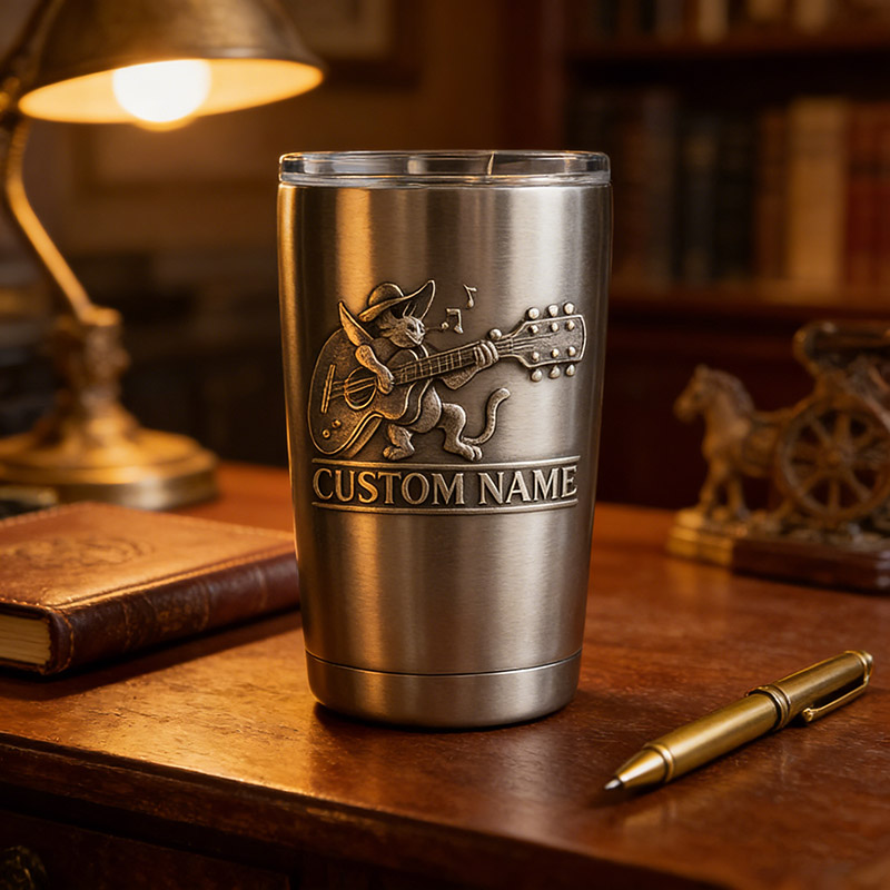 Personalized Furry Animal Playing the Guitar Stainless Steel Tumbler Custom Name Gift for Guitarists Band Members Music Lovers for Performances Birthdays Holiday Parties