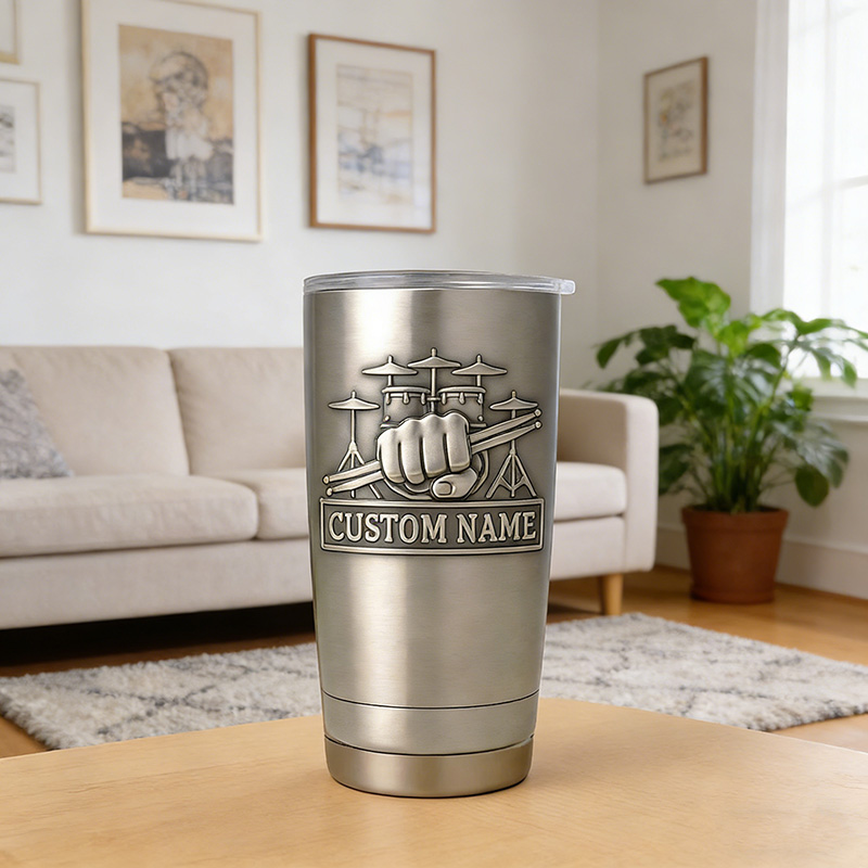 Personalized Drummer Instrument Stainless Steel Tumbler Custom Name Gift for Drummers Band Members Music Lovers for Performances Birthdays Holiday Parties