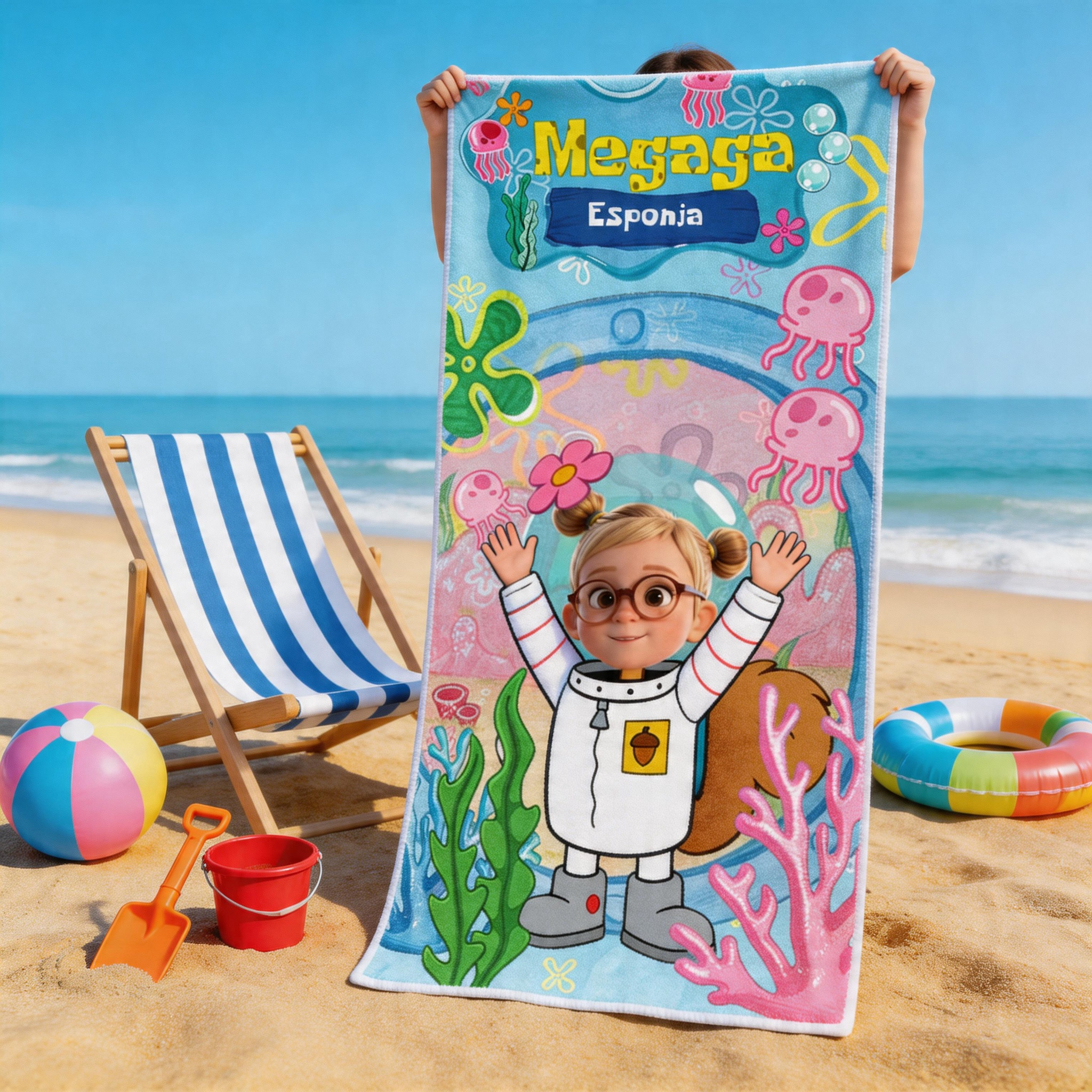 Personalized Kids Beach Towel Custom Name Photo Towel Cute Ocean Theme Swim Pool Gift For Girls Boys