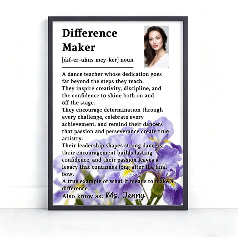 Personalized Birth Flowers Dance Teacher Gift Difference Maker Poster Wall Art Dance Coach Appreciation Dance Competition Team Gifts for Dance Instructor for Dance Studio