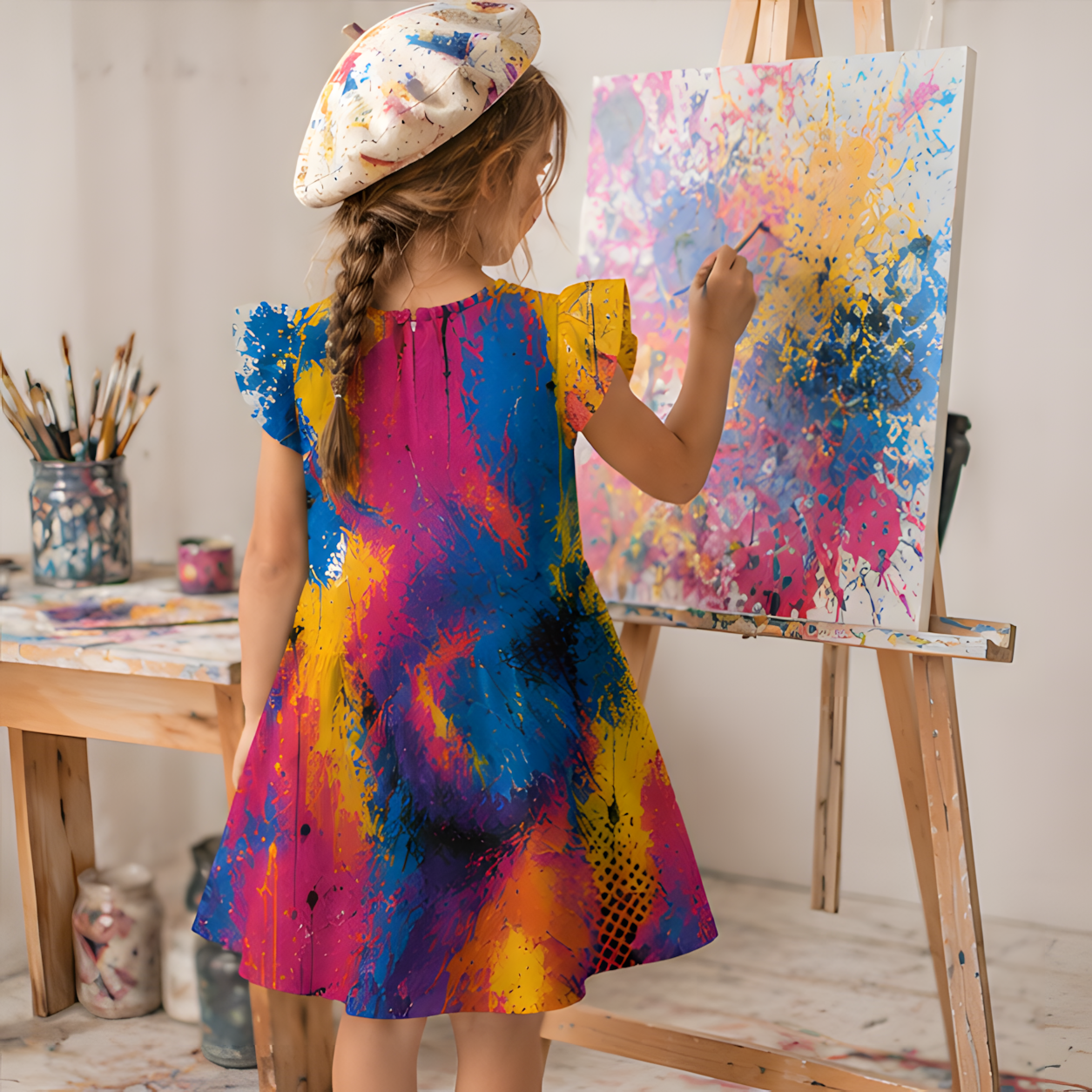 Personalized Custom From Your Photo Colorful Artistic Paint Splash Unique Portrait Keepsake Gift Coquette Ruffle Dress