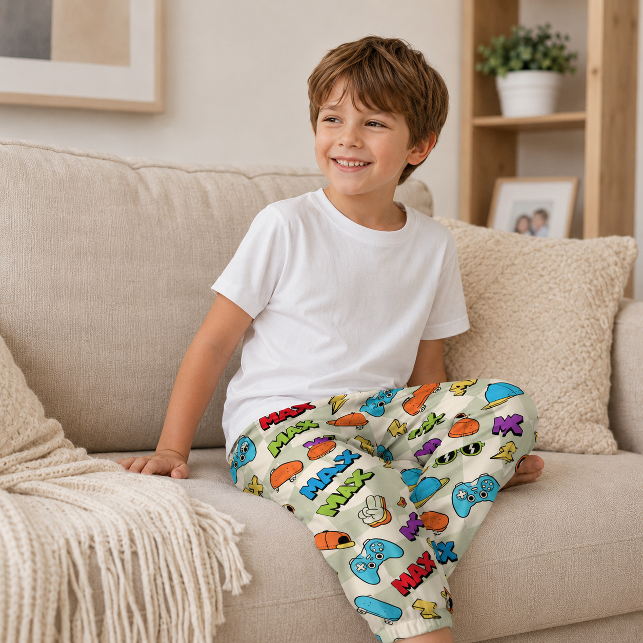 Personalized Colorful Cartoon Cars Trucks Vehicles Boys Elastic Waist Toddler Kids Casual Play Sweatpants Design
