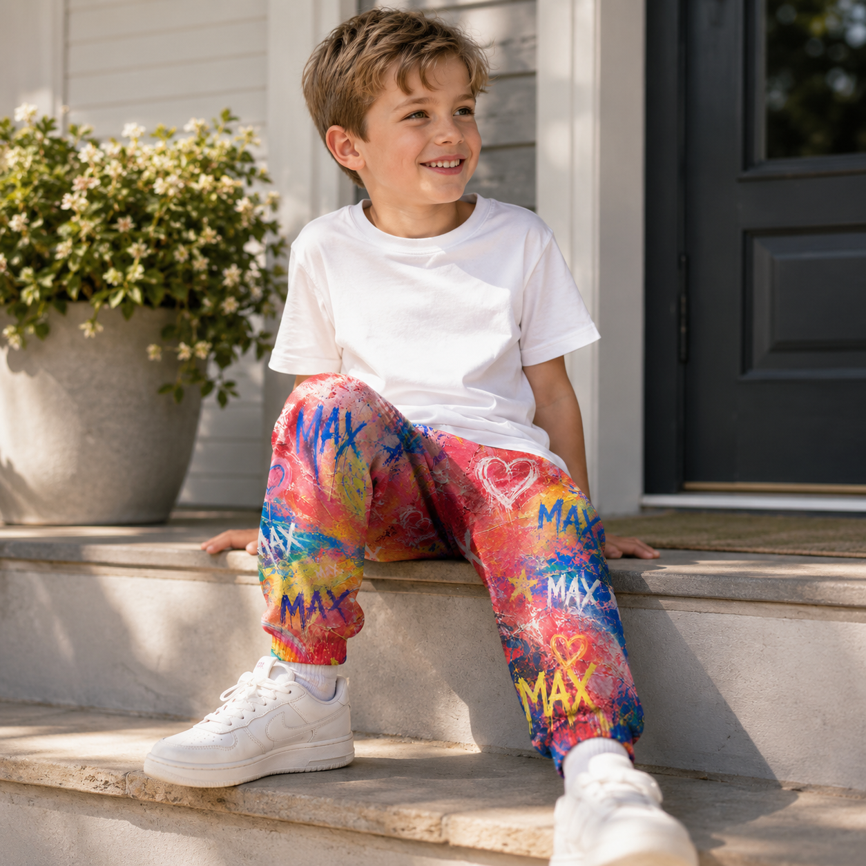 Personalized Colorful Tie Dye Rainbow Name Print Boys Girls Elastic Waist Toddler Kids Jogger Sweatpants Design