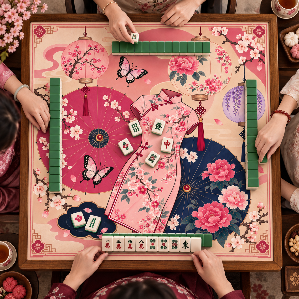 Cherry Blossom & Japanese Style Qipao Mahjong Mat