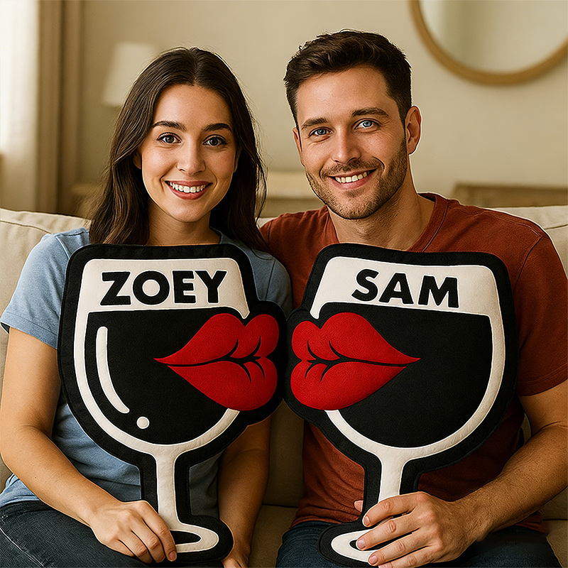 Personalized Wine Glass Shaped Throw Pillows Custom Name Pillow Couple Gifts Romantic Gift for Anniversaries Valentine’s Day and Home Decor
