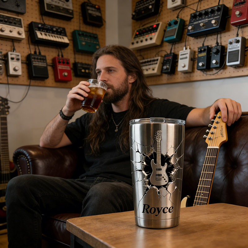 Personalized Guitar Shatter Style Stainless Steel Tumbler Custom Name Gift for Guitarists Band Members Music Lovers for Performances Birthdays Holiday Parties