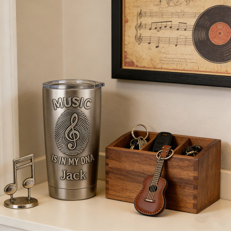 Personalized Music Fingerprint Stainless Steel Tumbler Custom Name and Text Gift for Band Members Music Lovers for Performances Birthdays Holiday Parties