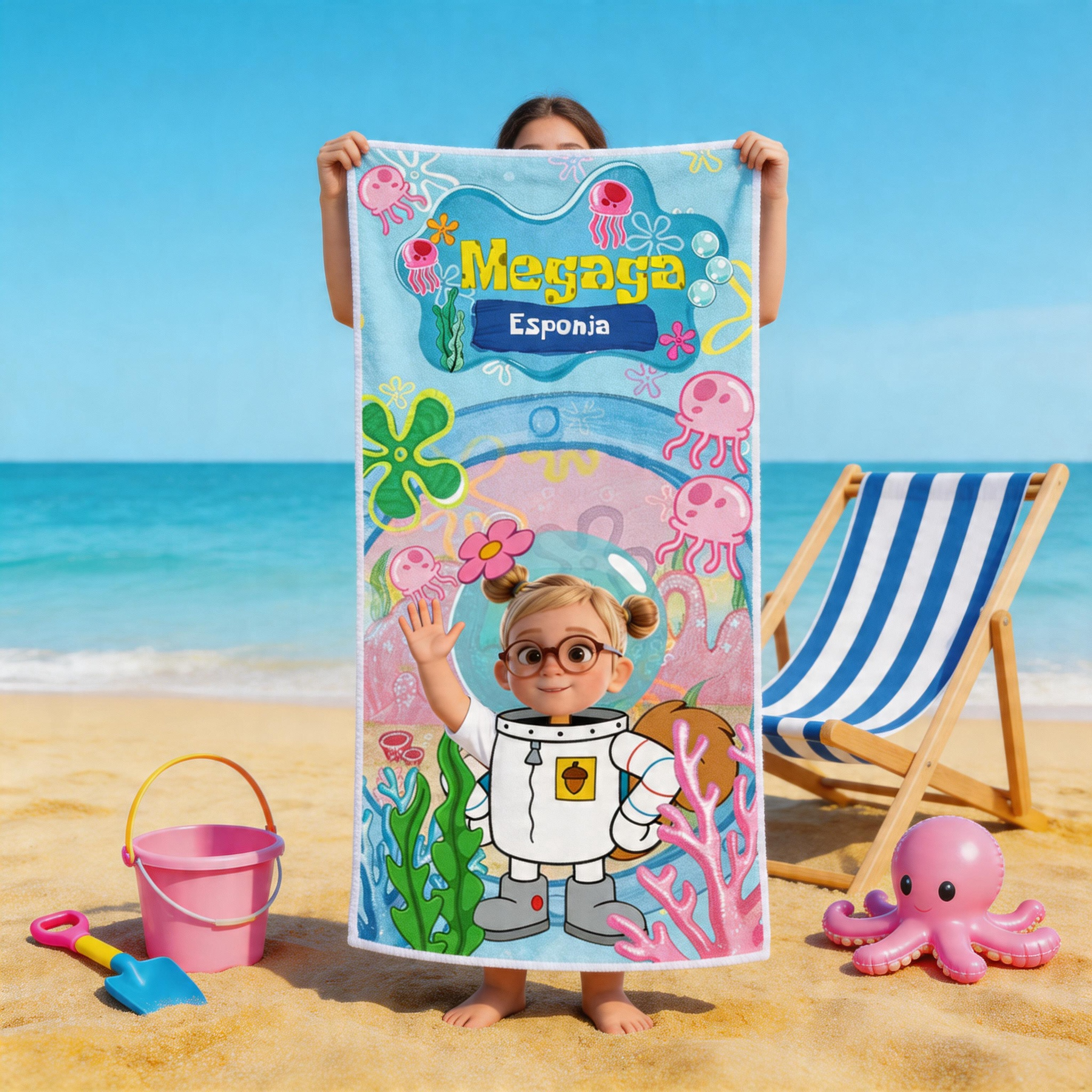 Personalized Kids Beach Towel Custom Name Photo Towel Cute Ocean Theme Swim Pool Gift For Girls Boys
