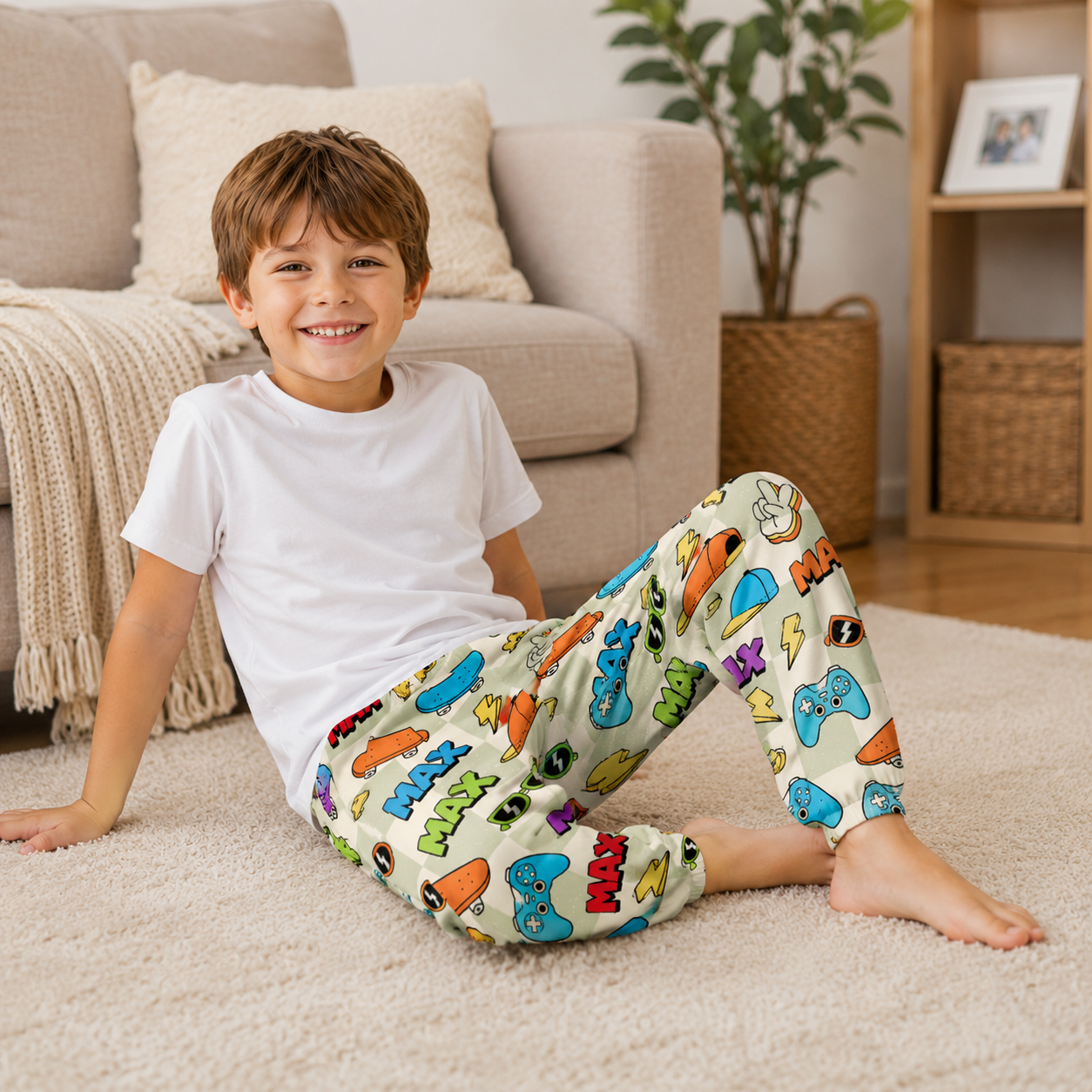 Personalized Colorful Cartoon Cars Trucks Vehicles Boys Elastic Waist Toddler Kids Casual Play Sweatpants Design