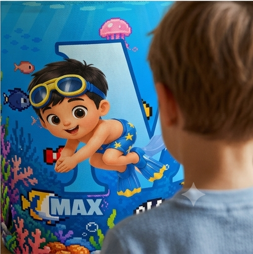 Personalized Kid Initial Laundry Basket Ocean Underwater Scuba Diver Kids Room Storage Bin Toy Clothes Organizer For Nursery Bedroom