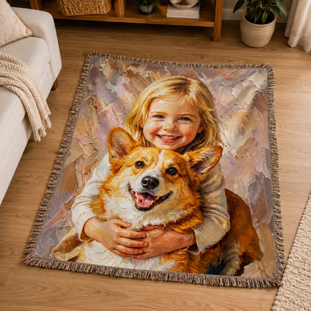Personalized Pet Oil Painting Photo Tassel Soft Throw Blanket with Name Home Decor Birthday Gift for Pet Lover