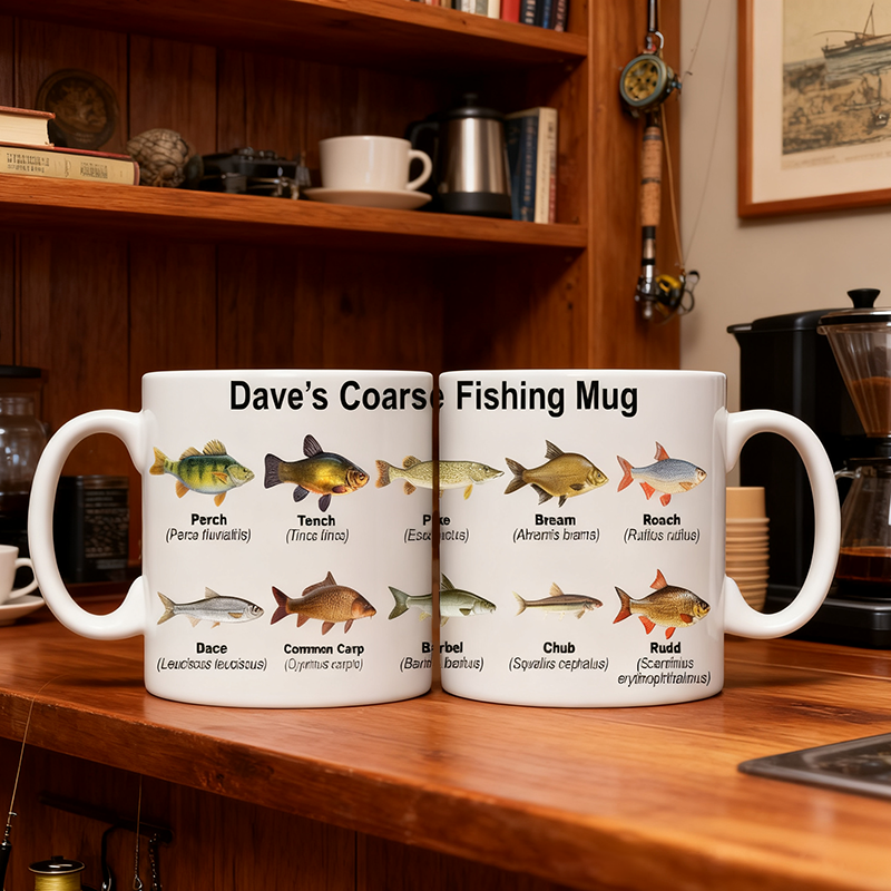 Personalized Coarse Fishing Mug Freshwater Fish Designs Custom Name Perfect Gift for Anglers and Fishing Enthusiasts