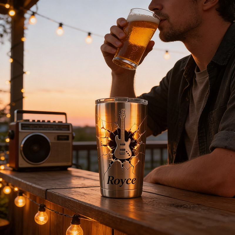 Personalized Guitar Shatter Style Stainless Steel Tumbler Custom Name Gift for Guitarists Band Members Music Lovers for Performances Birthdays Holiday Parties