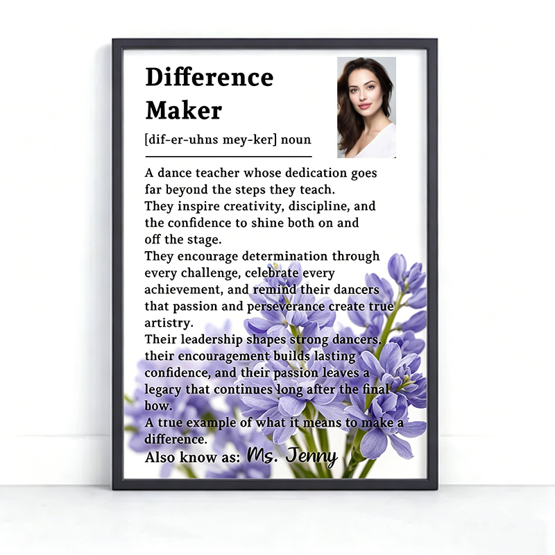 Personalized Birth Flowers Dance Teacher Gift Difference Maker Poster Wall Art Dance Coach Appreciation Dance Competition Team Gifts for Dance Instructor for Dance Studio