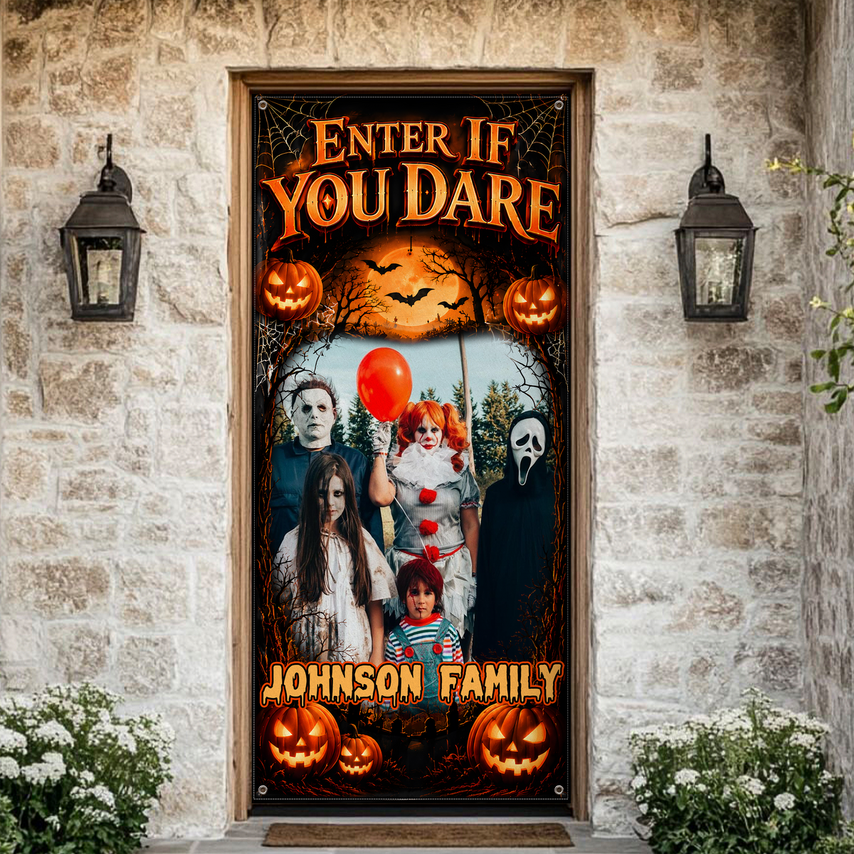 Personalized Halloween Door Cover Family Name & Photo Enter If You Dare Door Decorations