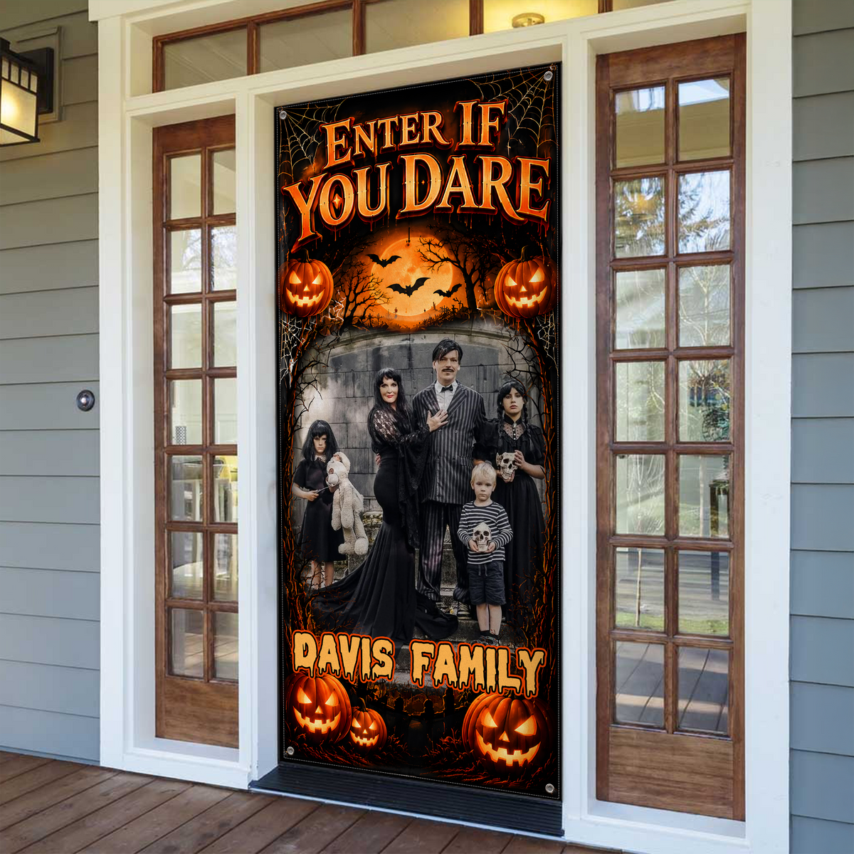 Personalized Halloween Door Cover Family Name & Photo Enter If You Dare Door Decorations