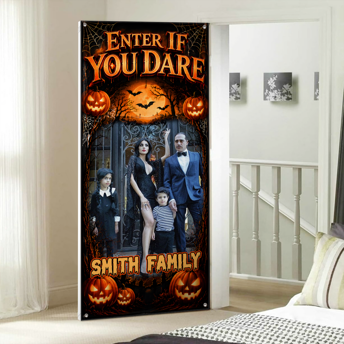 Personalized Halloween Door Cover Family Name & Photo Enter If You Dare Door Decorations