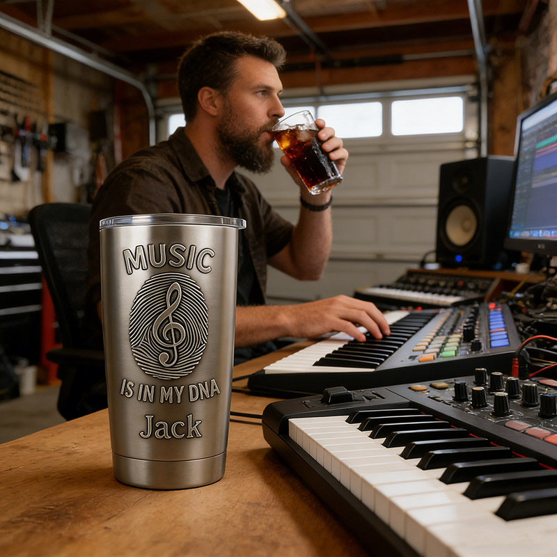Personalized Music Fingerprint Stainless Steel Tumbler Custom Name and Text Gift for Band Members Music Lovers for Performances Birthdays Holiday Parties
