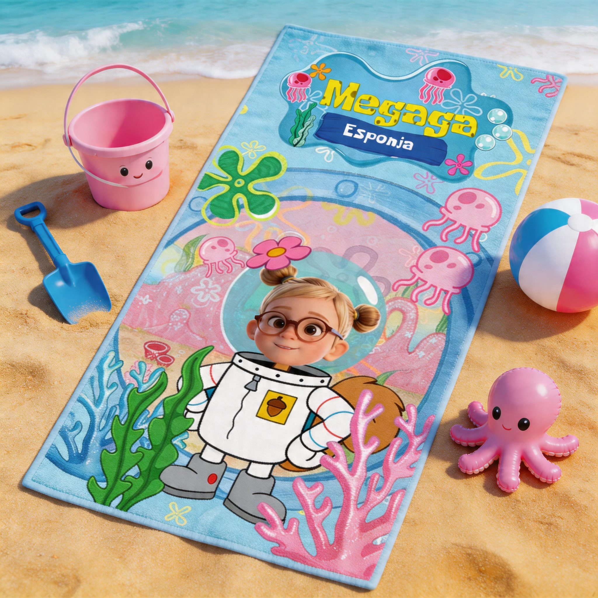 Personalized Kids Beach Towel Custom Name Photo Towel Cute Ocean Theme Swim Pool Gift For Girls Boys