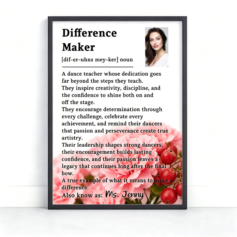 Personalized Birth Flowers Dance Teacher Gift Difference Maker Poster Wall Art Dance Coach Appreciation Dance Competition Team Gifts for Dance Instructor for Dance Studio