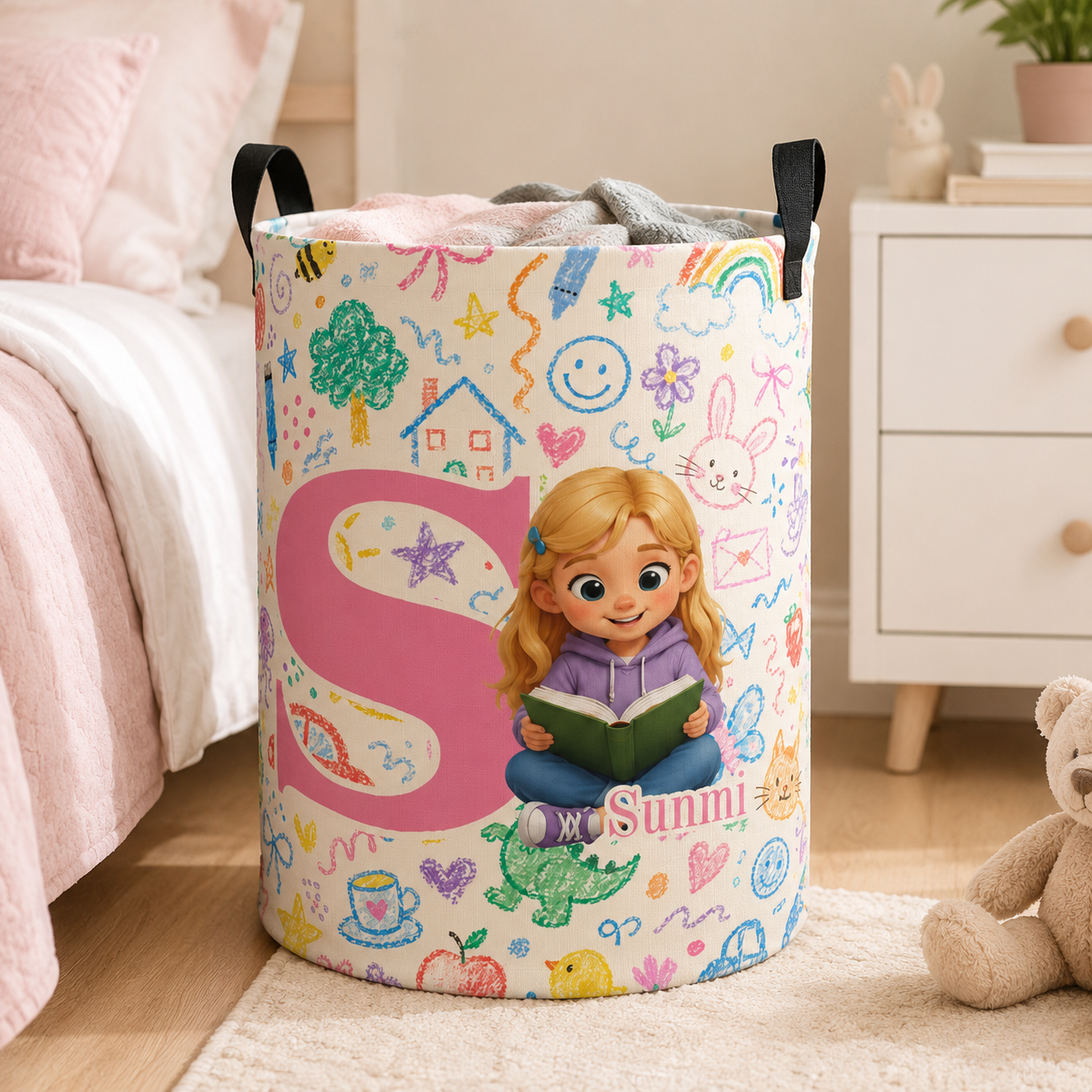 Personalized Girl and Boy Initial Laundry Basket Kids Room Storage Bin Cute Kids Alphabet Toy Organizer For Nursery And Bedroom