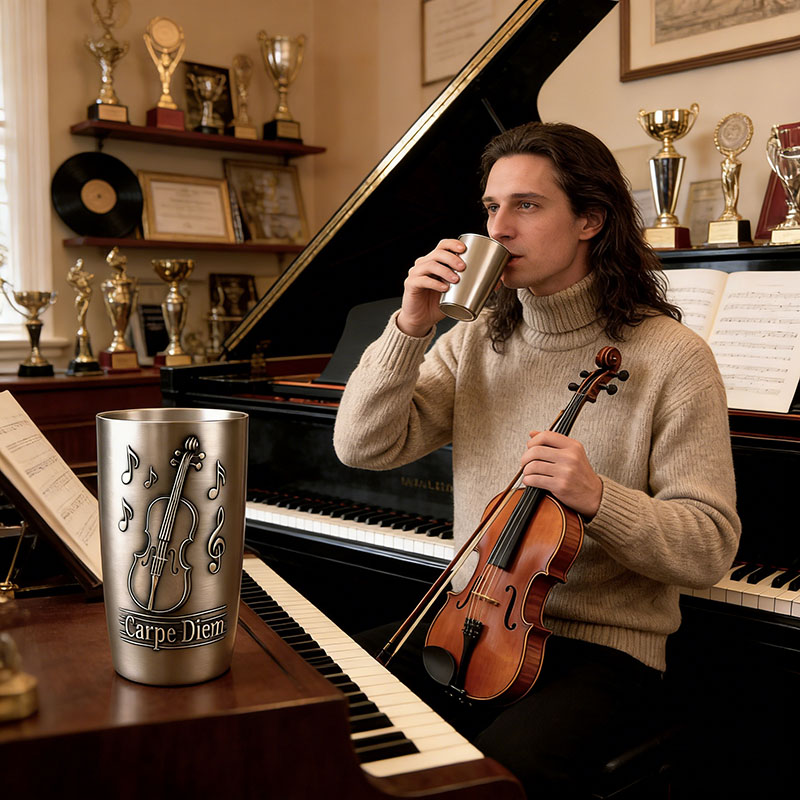 Personalized Violin Music Themed Stainless Steel Tumbler Custom Name Gift for Violinists Band Members Music Studio for Performances Birthdays Holiday Parties