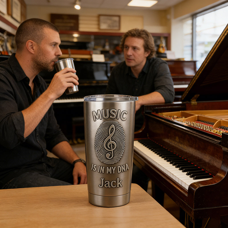 Personalized Music Fingerprint Stainless Steel Tumbler Custom Name and Text Gift for Band Members Music Lovers for Performances Birthdays Holiday Parties