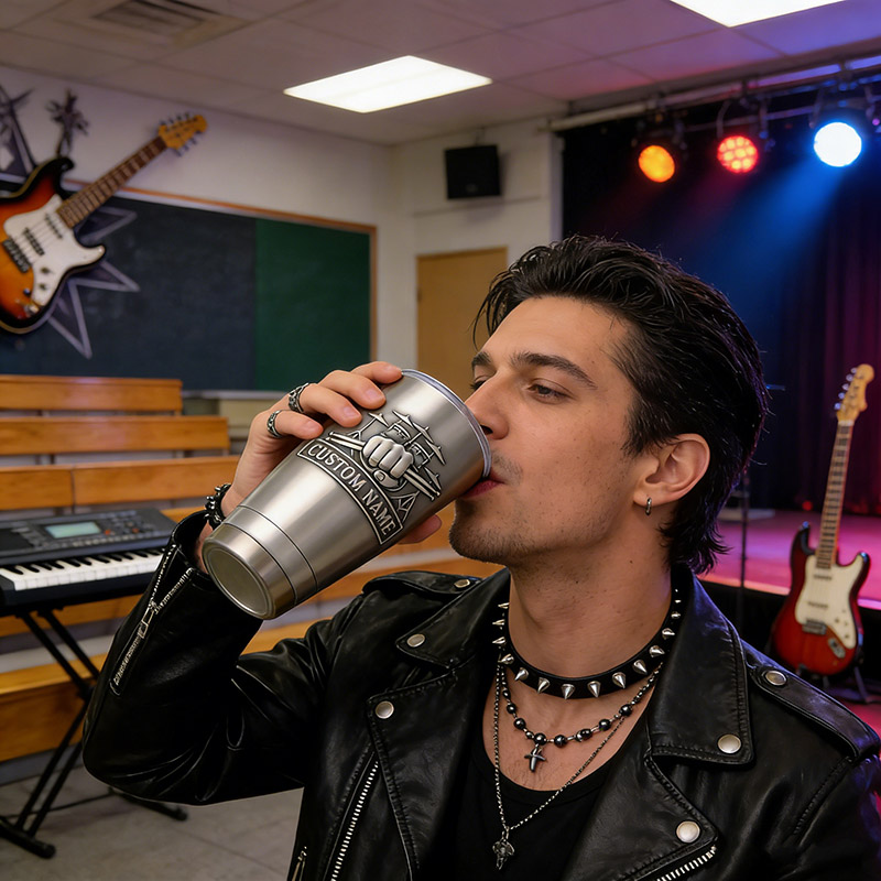 Personalized Drummer Instrument Stainless Steel Tumbler Custom Name Gift for Drummers Band Members Music Lovers for Performances Birthdays Holiday Parties