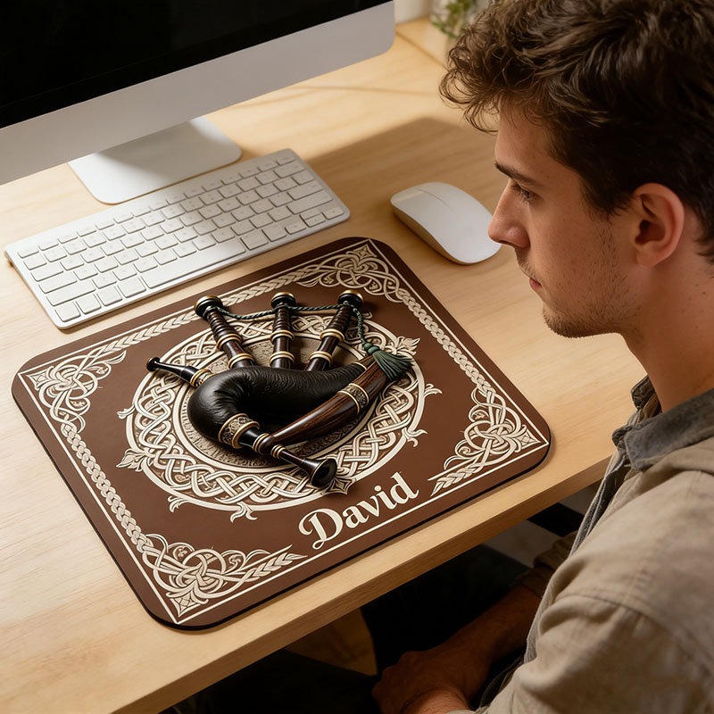 Personalized Bagpipe Themed Mousepads Custom Work or Gaming Desk Mat Gift for Music Lover for Music Studio