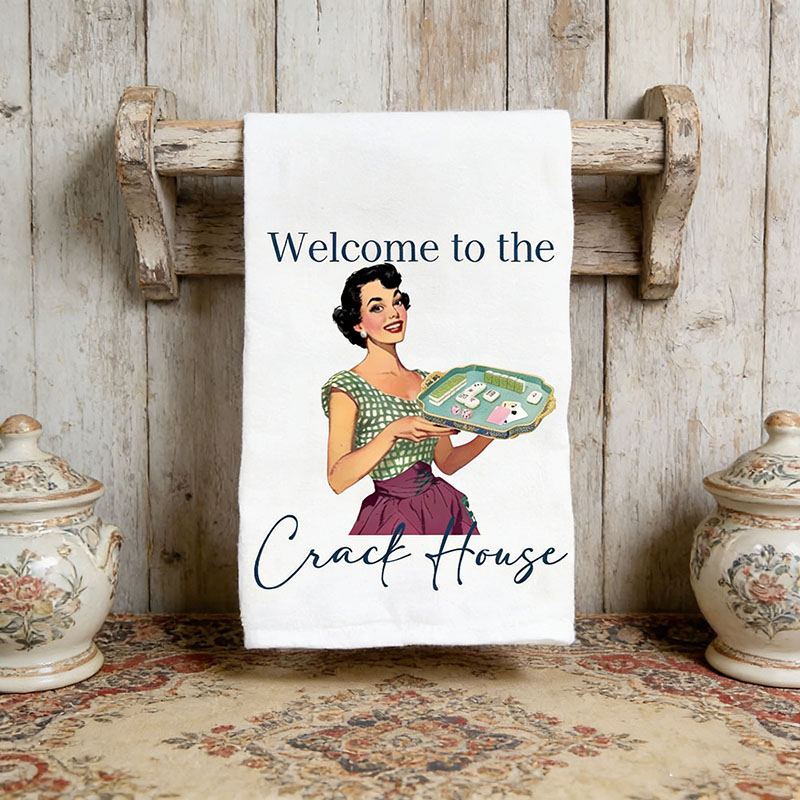 Personalized Mahjong Welcome to the Crack House Tea Towel Custom Photo and Text for Mahjong Lovers for Her