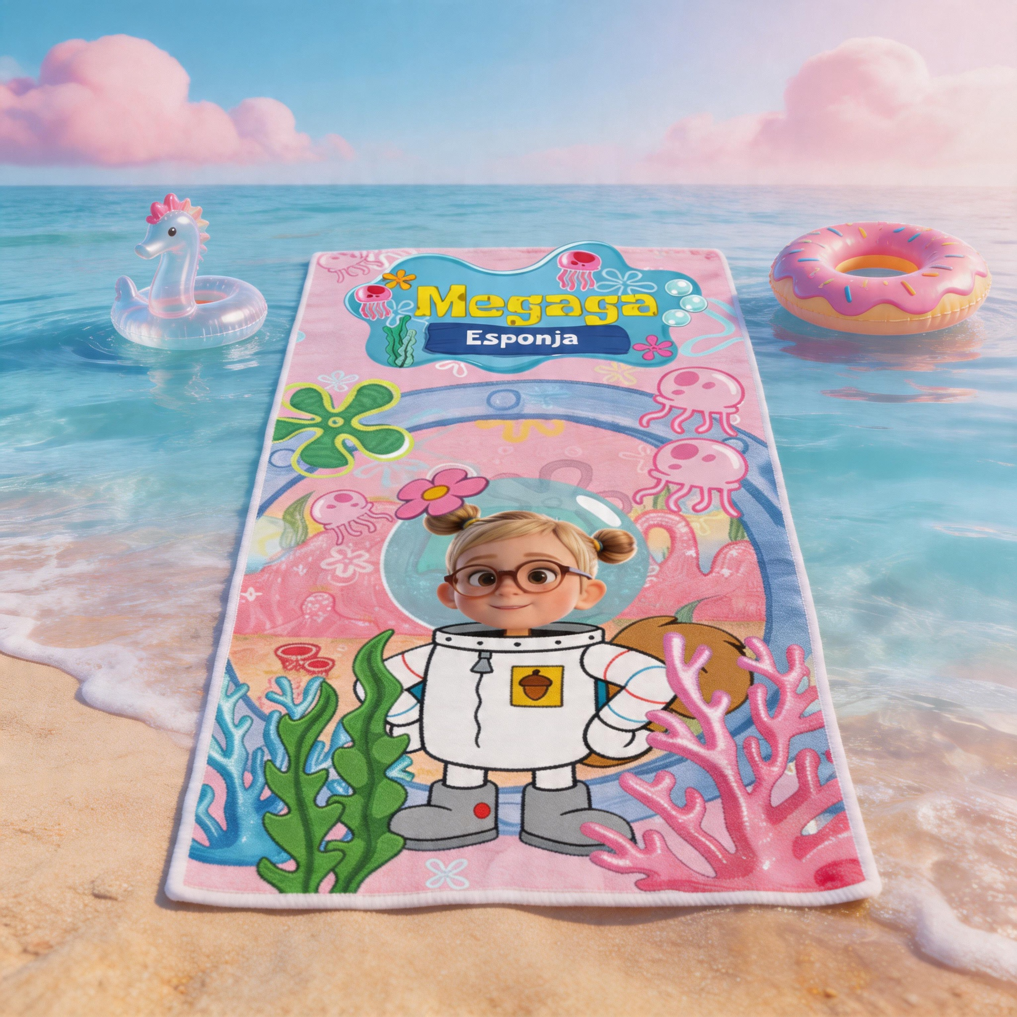 Personalized Kids Beach Towel Custom Name Photo Towel Cute Ocean Theme Swim Pool Gift For Girls Boys