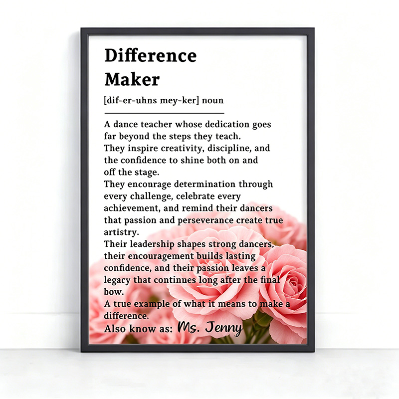 Personalized Birth Flowers Dance Teacher Gift Difference Maker Poster Wall Art Dance Coach Appreciation Dance Competition Team Gifts for Dance Instructor for Dance Studio