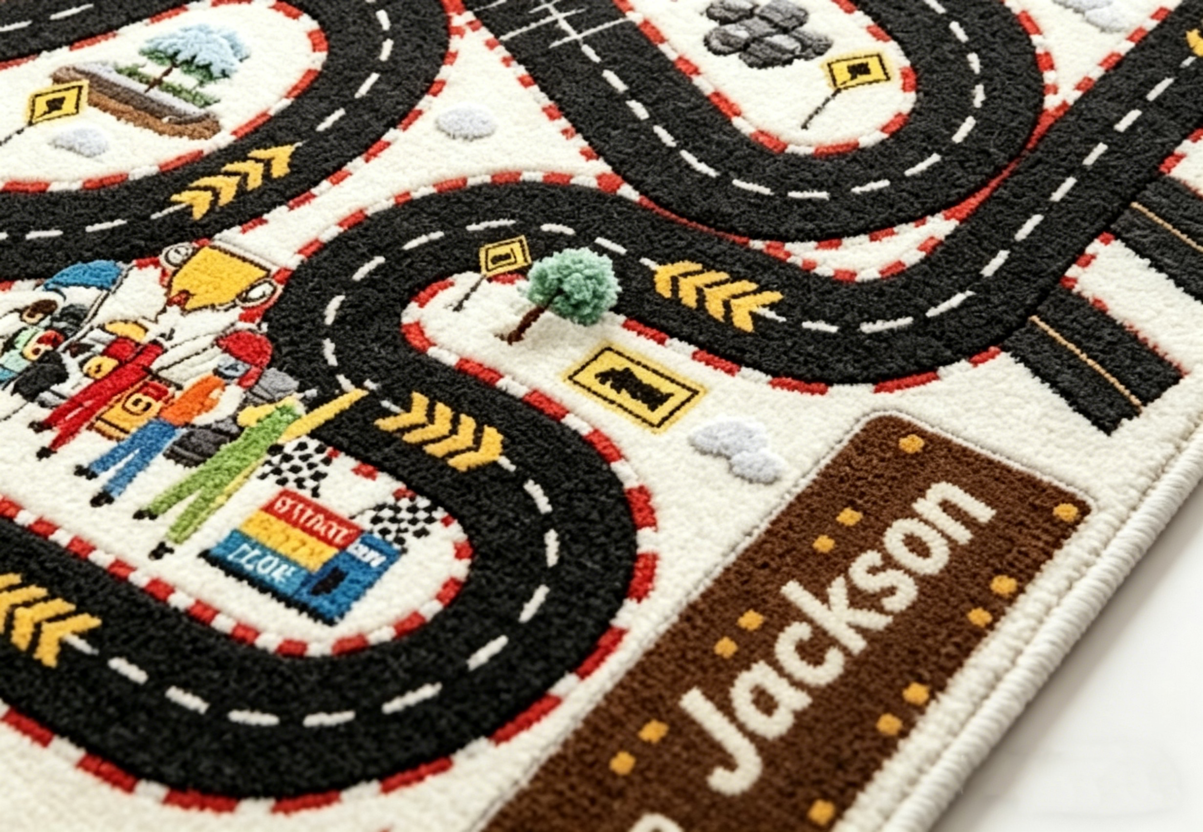 Personalized Car Track Play Rug Custom Nürburgring Style Race Circuit Mat, Soft Faux Wool Carpet for Toddlers & Kids Racer