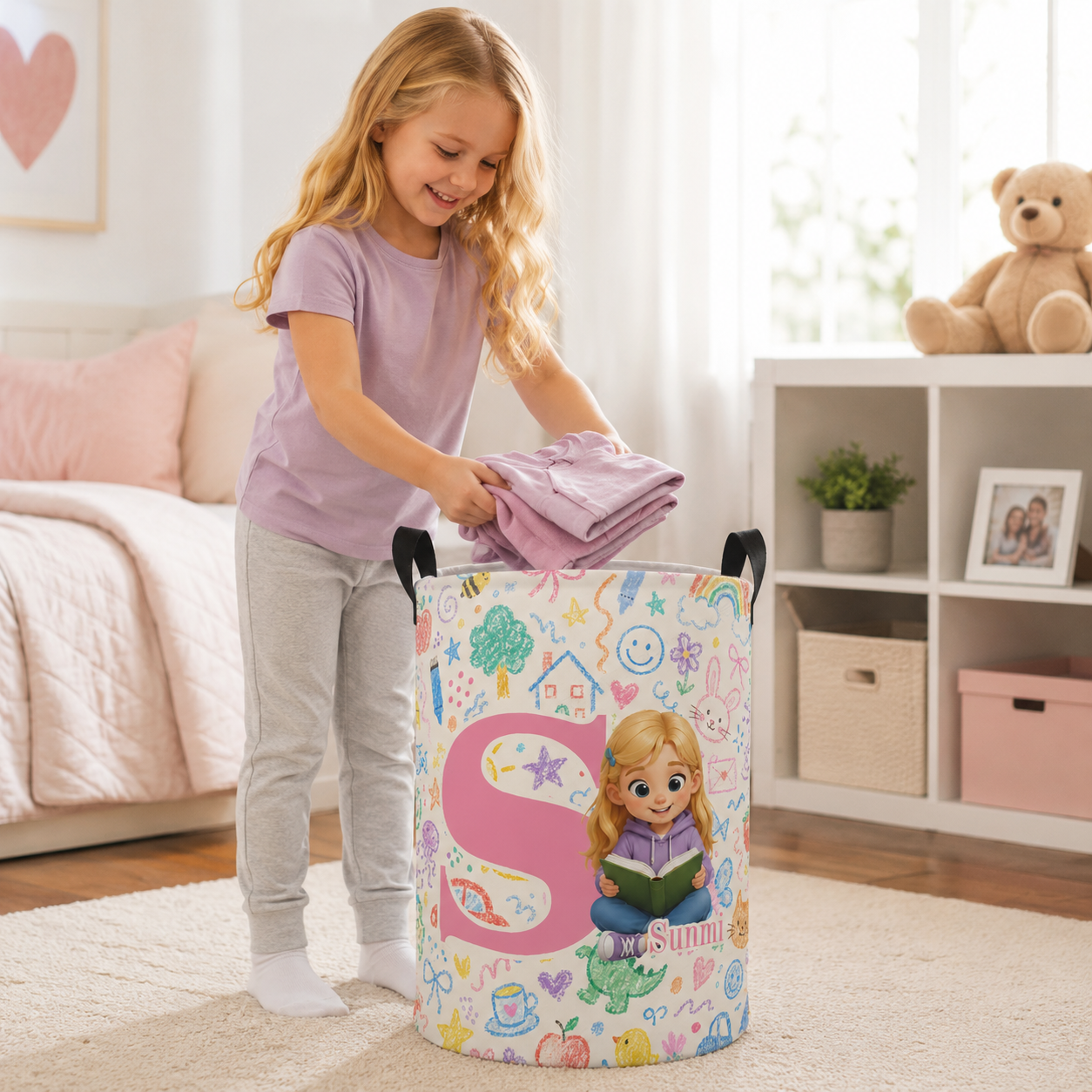 Personalized Girl and Boy Initial Laundry Basket Kids Room Storage Bin Cute Kids Alphabet Toy Organizer For Nursery And Bedroom