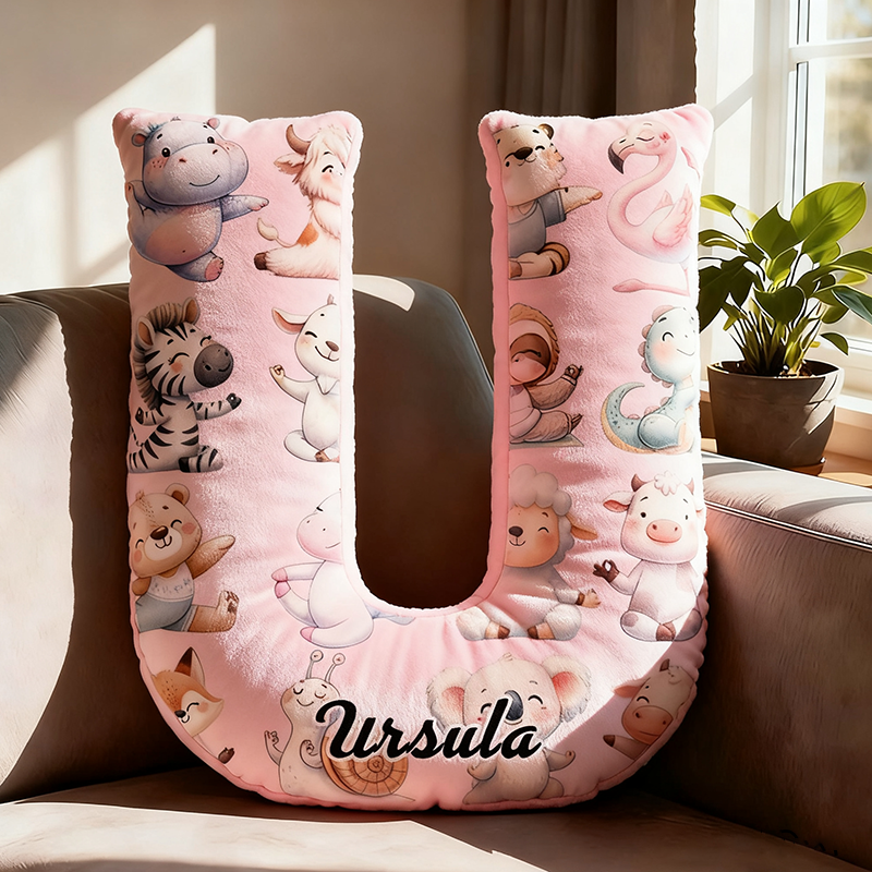 Personalized Yoga Letter Pillow Funny Yoga Pillow Custom Name Cushion with Cute Animal Yoga Poses Graphic 3D Print Soft and Fun Gift for Yoga Enthusiasts and Kids Room Decor