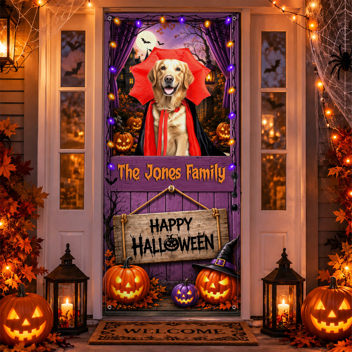 Personalized Photo Halloween Dog Cat Door Cover Pumpkin Porch Decor