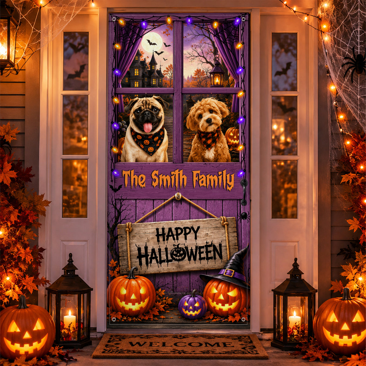 Personalized Photo Halloween Dog Cat Door Cover Pumpkin Porch Decor
