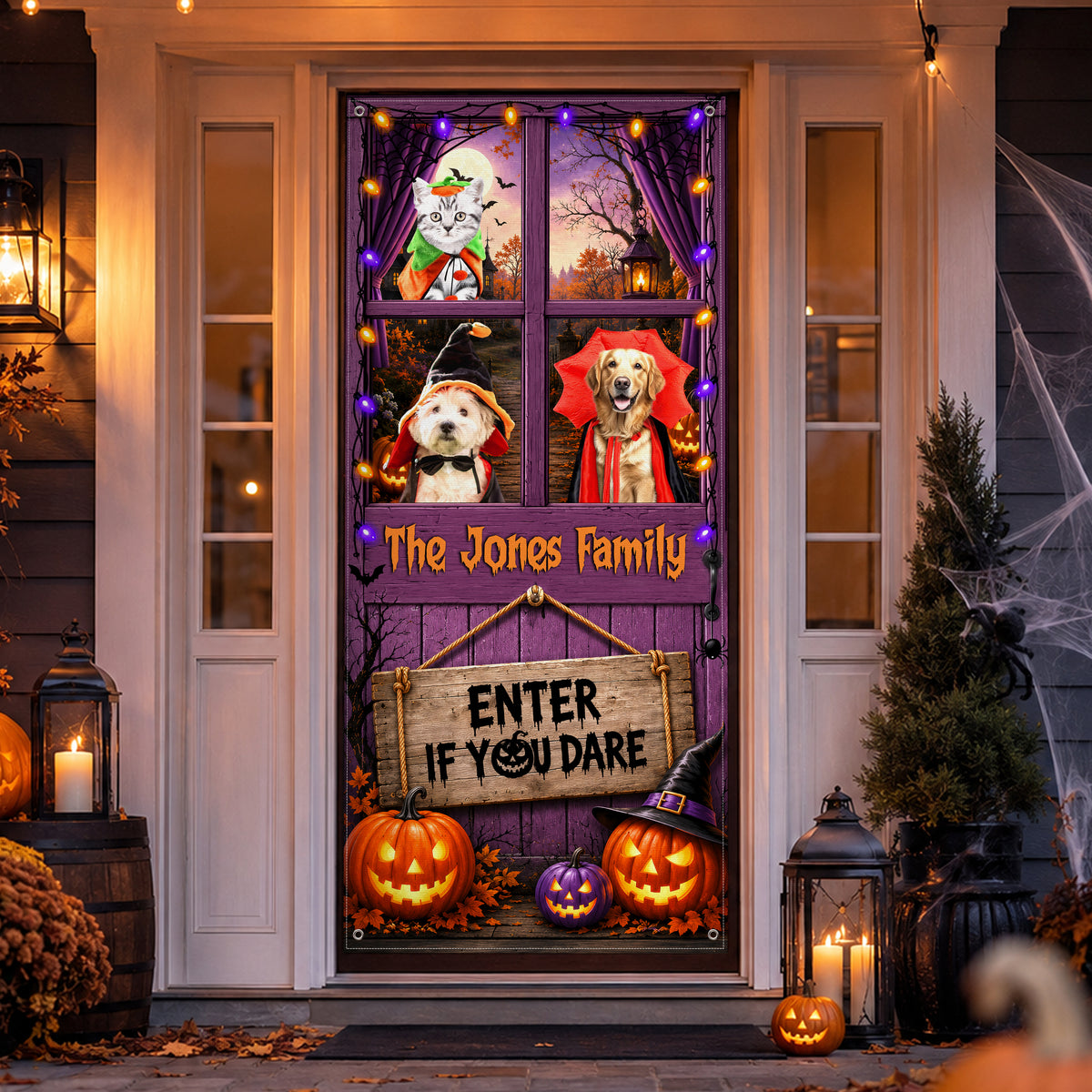 Personalized Photo Halloween Dog Cat Door Cover Pumpkin Porch Decor