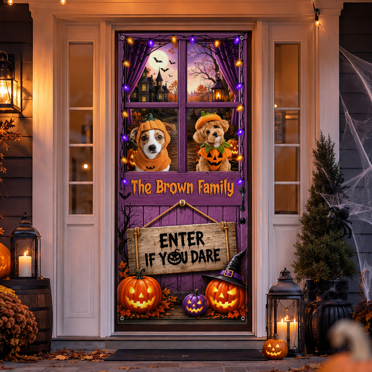Personalized Photo Halloween Dog Cat Door Cover Pumpkin Porch Decor
