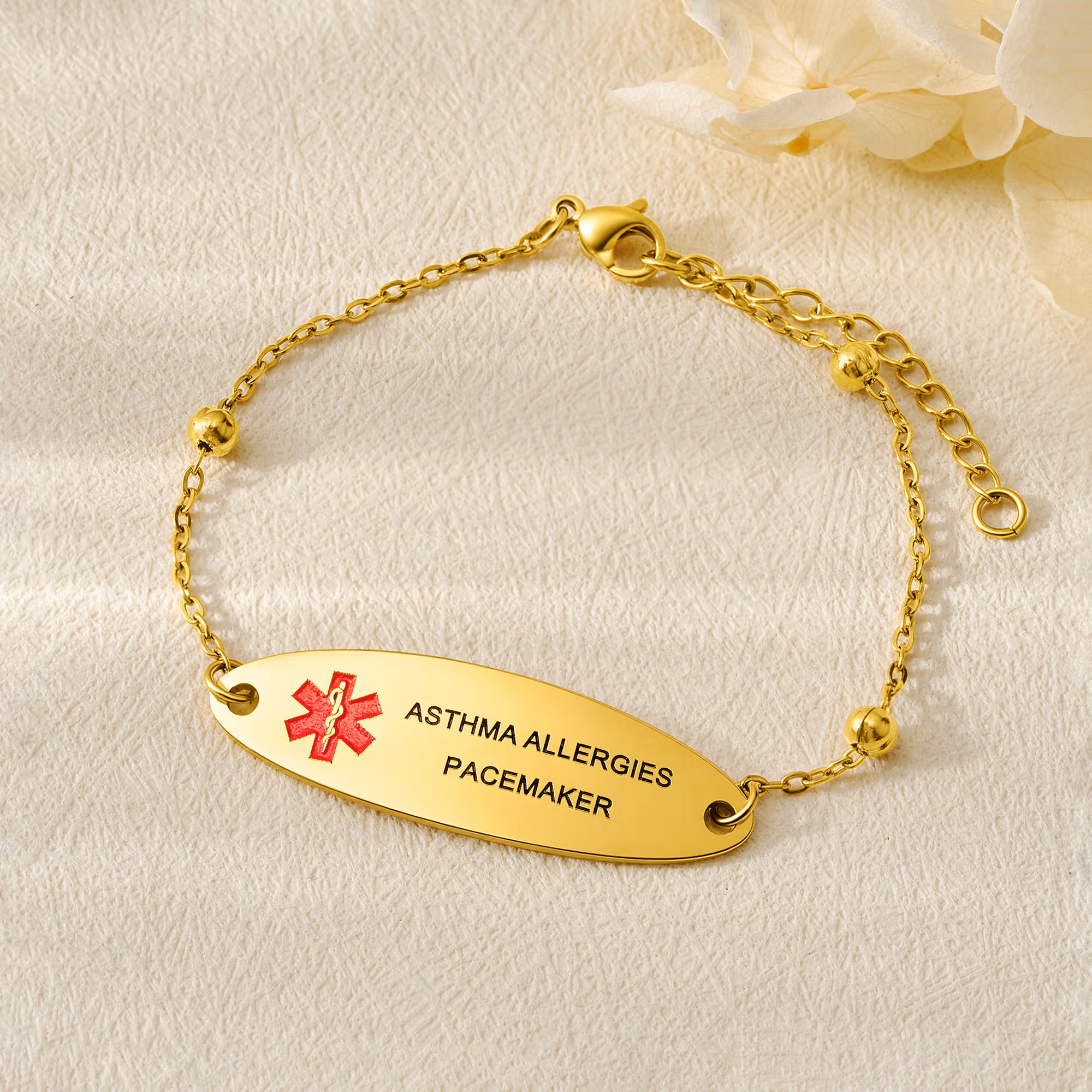 Personalized Engraved Medical Alert Adjustable Bracelet, Stainless Steel Medical ID Emergency Contact Bracelet for Women