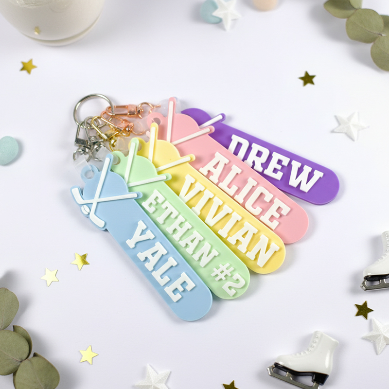 Personalized Hockey Bag Tag Custom Name 3D PLA Plastic Keychain Multi-Color Sports Accessory for Hockey Lovers